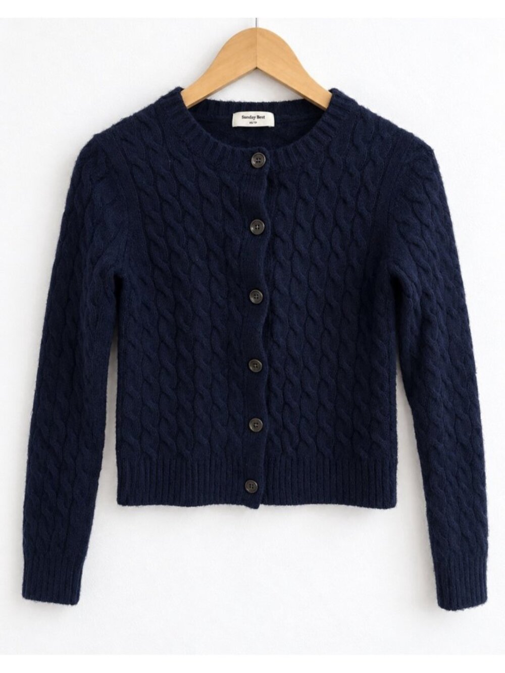 Aritzia Sunday Best Taylor Wool Blend Cable Knit Cardigan Navy Women’s XS